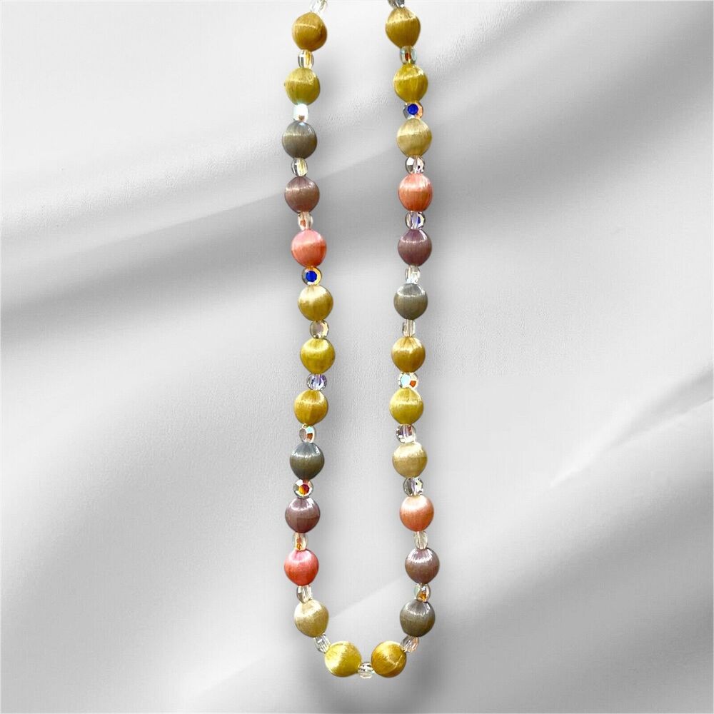 Pastel and Clear Bead Necklace, Very Pretty, Perfect for Spring and Easter, 17"